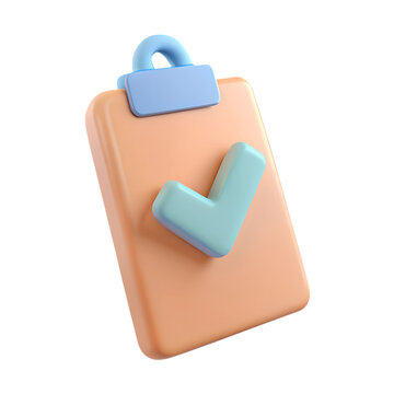 Clipboard with checkmark. 3d rendering isolated on white background. Cartoon plastic style icon