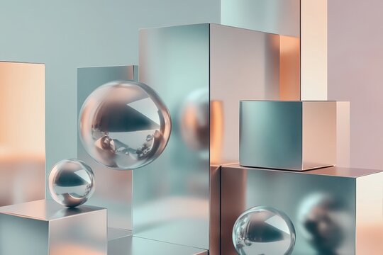 3d rendering of geometric shaped chrome pattern over gray background