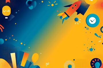 Poster - Abstract Startup Background with Rocket and Idea Bulb