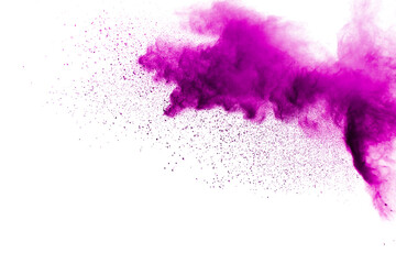 Wall Mural - explosion of pink colored powder isolated on white background.pink dust splash.