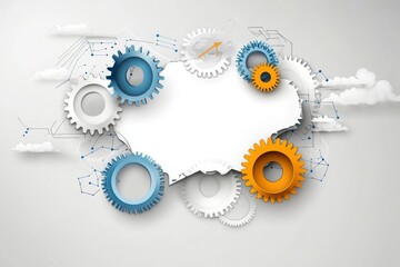 Poster - Abstract Technological Gear System with Cloud Elements and White Space