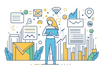 Poster - Woman Analyzing Data and Business Reports on Tablet