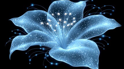 Wall Mural - Ethereal glowing flower with sparkles on black background