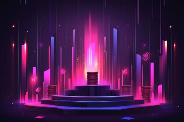 Poster - Neon Cyberpunk Cityscape: Futuristic Stage Design