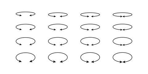 Wall Mural - oval circle double arrow icons set. ellipse orbit line arrow symbol. oval circumference sign. vector