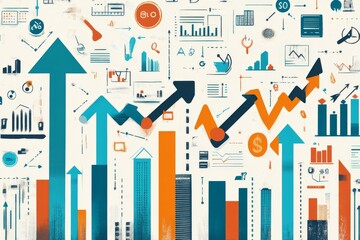 Poster - Abstract Growth Chart with Upward Trending Arrows and Financial Icons