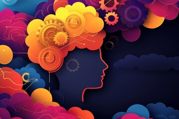 Poster - Abstract Colorful Mind Gears and Clouds: Innovative Thinking Concept