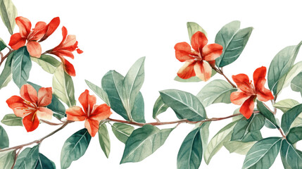 Watercolor flower of tropical spring floral red on transparent background 