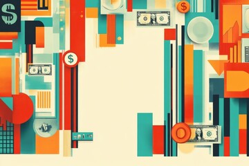 Poster - Abstract Financial Composition with Dollar Bills and Geometric Shapes