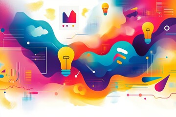 Poster - Abstract Colorful Composition with Lightbulbs and Data Elements