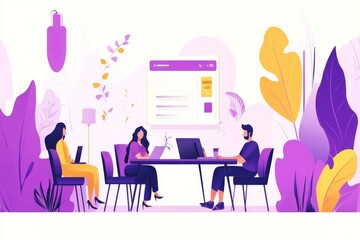 Poster - Teamwork, Collaboration, and Office Productivity: A vibrant illustration of a team working together in a modern office setting.