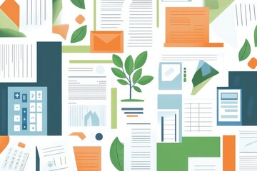 Poster - Abstract Business Documents and Financial Reports with a Growing Plant