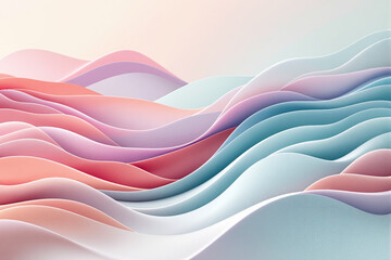 Poster - Abstract waves in soft pastel colors creating a fluid landscape.