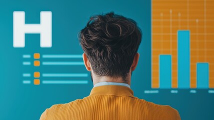 Poster - Analyzing business metrics office space visual data presentation professional environment back view data insights