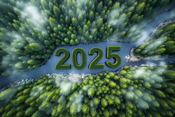 Poster - Aerial view of lush green forest with 