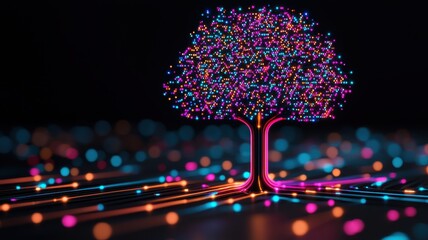 Poster - Vibrant lighted tree digital art colorful environment abstract viewpoint nature concept