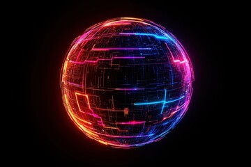 Poster - Dynamic digital sphere visualization abstract art colorful lights dark background creative concept