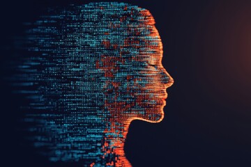 Poster - Digital transformation of humanity abstract portrait futuristic environment artistic visualization side view