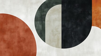 Aufkleber - Modern abstract art print with geometric texture shapes interlocking rectangle circles earth tones for simple home decor artistic artwork graphic visual illustration concept.