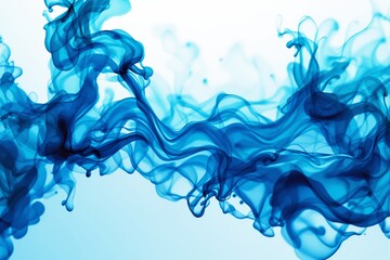 Poster - Abstract blue ink swirling in water on white background.