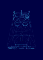 Poster - Blue drawing of a military vehicle. The vehicle is a tank with a blue color scheme
