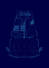 Poster - Blue drawing of a military vehicle. The vehicle is a tank with a blue color scheme