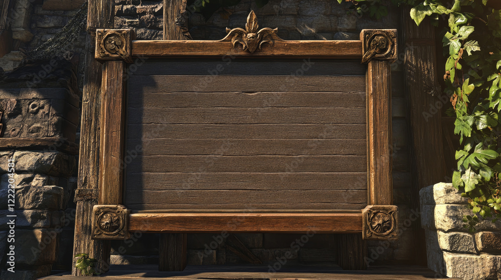 Fantasy vintage medieval wood facecam overlay vector border. Isolated ...