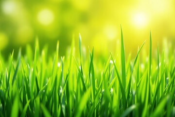 Poster - Close-up view of fresh green grass blades with sunlight in the background.