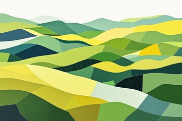 Poster - Abstract green and yellow waves on a light background.