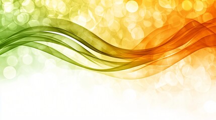 Fototapete - Abstract Green and Orange Waves Background with Bokeh Lights Modern Design Flowing Lines