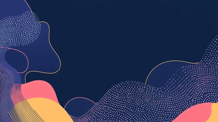 Fototapete - Abstract Navy Blue Background with Pink Yellow Coral Wave Design