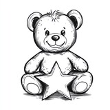 A cute teddy bear cartoon holding a large star.