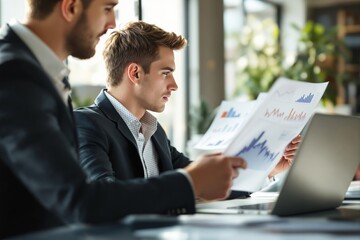 Poster - Business professionals analyzing charts and graphs in a modern office environment.