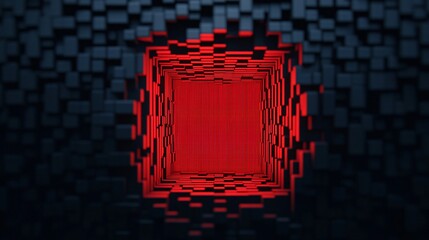 Fototapete - Abstract Red and Black Glowing Cube Tunnel 3D Digital Art Sci Fi Background