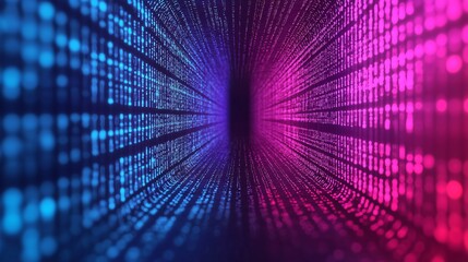 Fototapete - Abstract Digital Data Stream Tunnel Binary Code Neon Pink and Blue Futuristic Technology Background