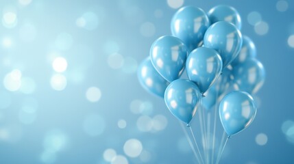 Poster - A bunch of shiny blue balloons floats gracefully against a soft blue background, creating a festive and celebratory atmosphere.