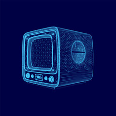 Poster - Blue computer generated image of a television. The television is turned off and has a small circle on the screen