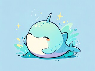 Adorable Narwhal Illustration: A Cute Aquatic Cartoon