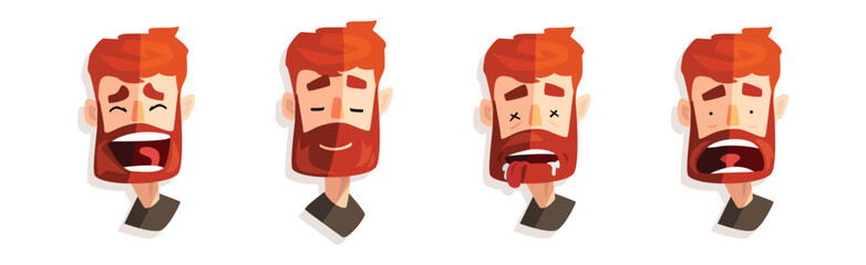 Wall Mural - Redhead Bearded Man Head and Avatar with Emotion Vector Set