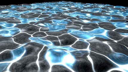 Glowing blue water texture, digital render, dark background, website design