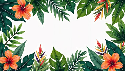 Poster - eco frame of flowers and leaves . Generative AI