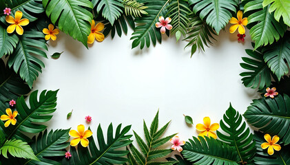 Poster - eco frame of flowers and leaves . Generative AI