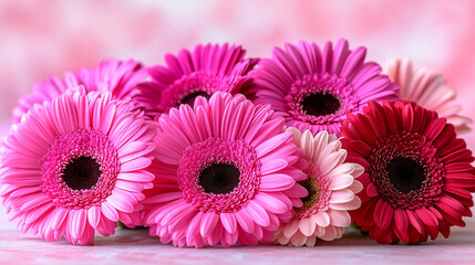 Poster - White and pink assorted flowers create a soft minimalistic background in bright tones symbolizing purity beauty and love modern blurred effect with empty blank space ideal for captions or designs


