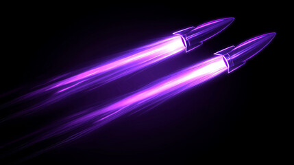 Poster - Realistic purple rocket flight trails isolated on transparent background. Vector illustration of neon laser beam effect, blaster attack, gun bullet, magic power strike lines. Game design element