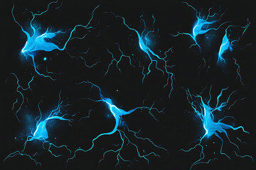 Poster - blue lightning on black background, blue lightning strike, black background, 3d rendering, generative ai