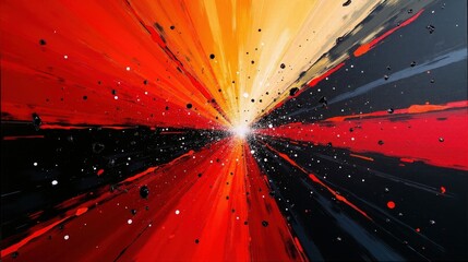 Wall Mural - A bold and dynamic abstract piece with sharp angular lines, intense red and black gradients, and scattered glowing particles for a feeling of power.