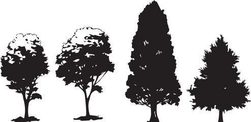 set trees. hand drawn vector illustration