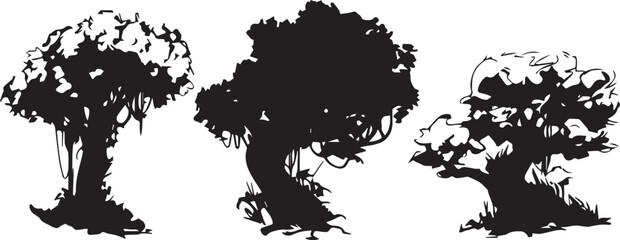 Set Trees. Hand drawn vector illustration	