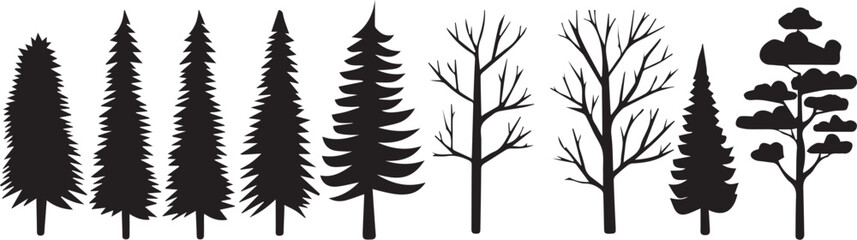 set trees. hand drawn vector illustration