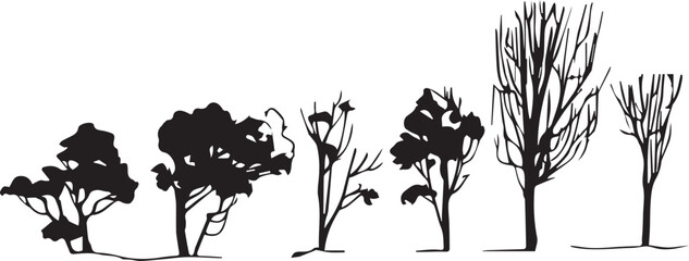 set trees. hand drawn vector illustration